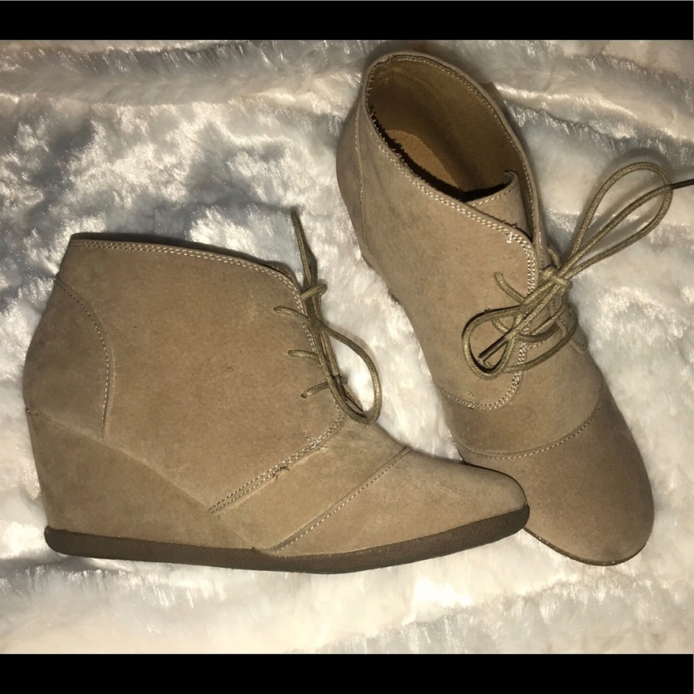 Tan wedge booties